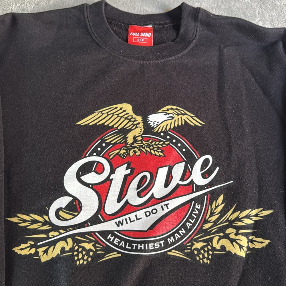 Full Send Steve Will Do It Black Men's Crewneck